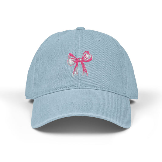 Embroidered Pink Bow Denim Hat