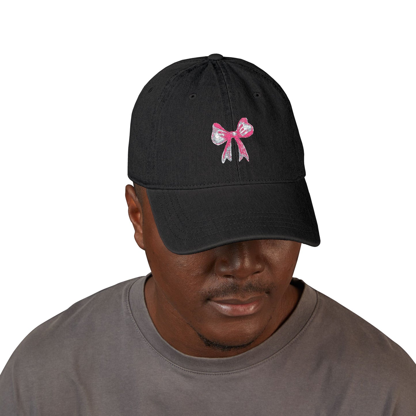 Embroidered Pink Bow Denim Hat