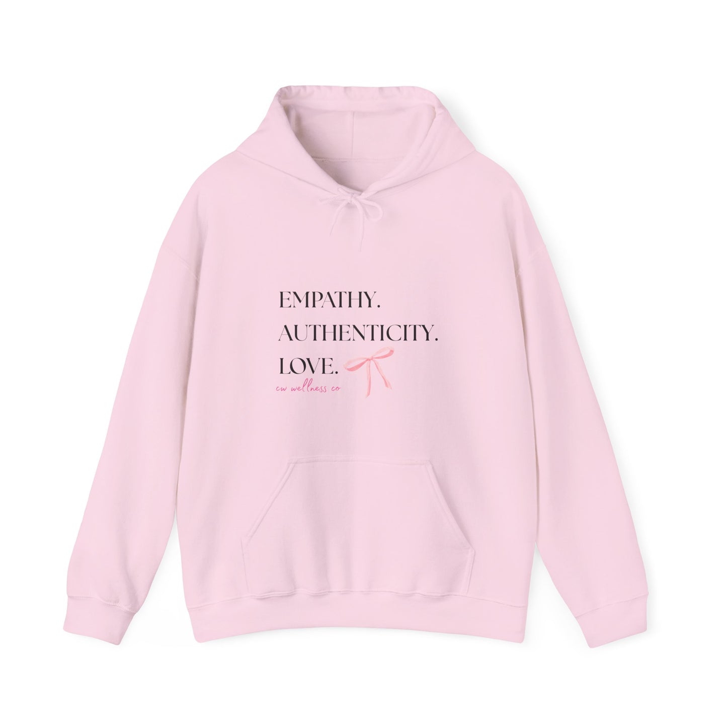 Empathy. Authenticity. Love. Pink Bow Hooded Sweatshirt