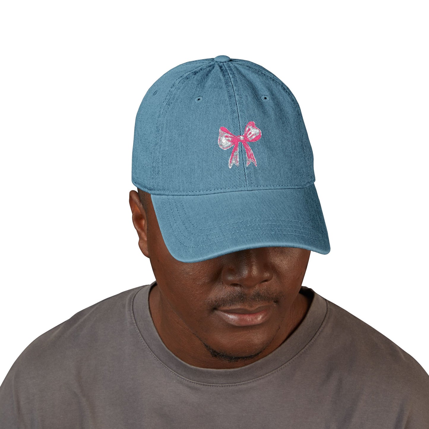 Embroidered Pink Bow Denim Hat