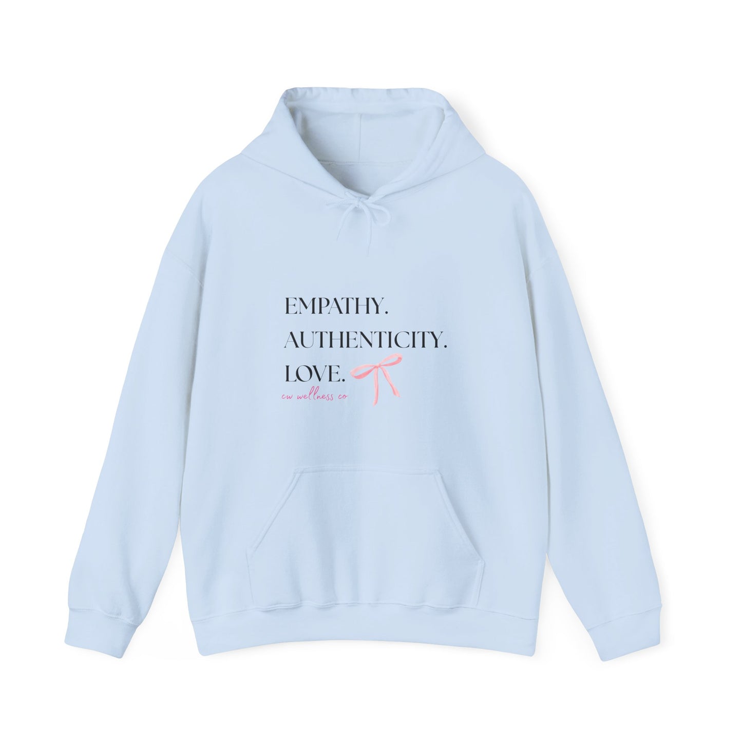 Empathy. Authenticity. Love. Pink Bow Hooded Sweatshirt