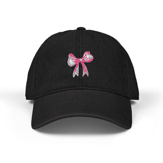 Embroidered Pink Bow Denim Hat