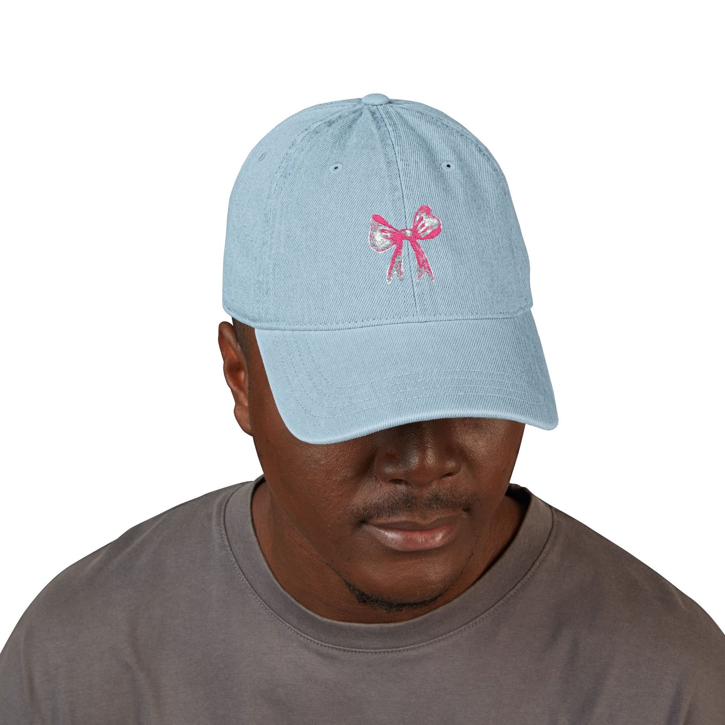 Embroidered Pink Bow Denim Hat