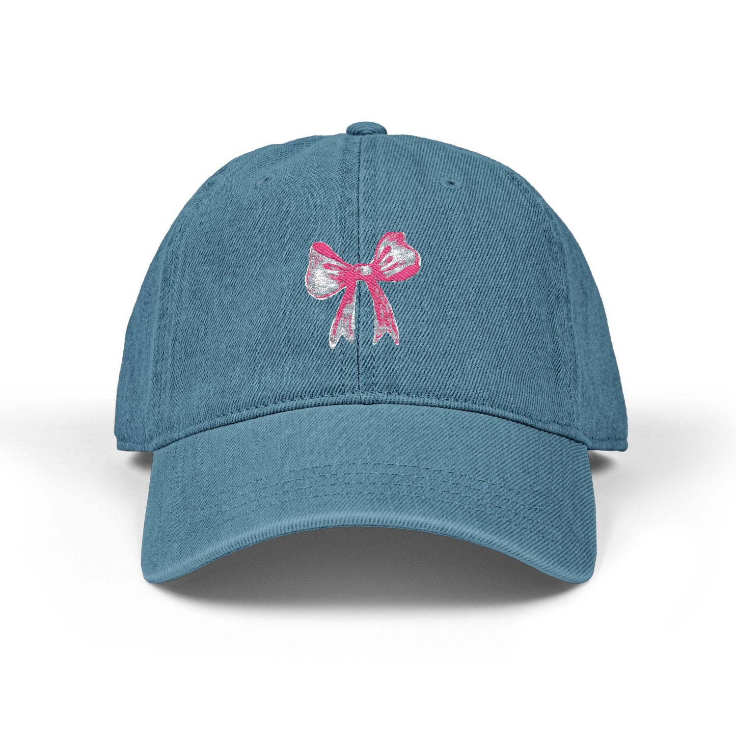 Embroidered Pink Bow Denim Hat