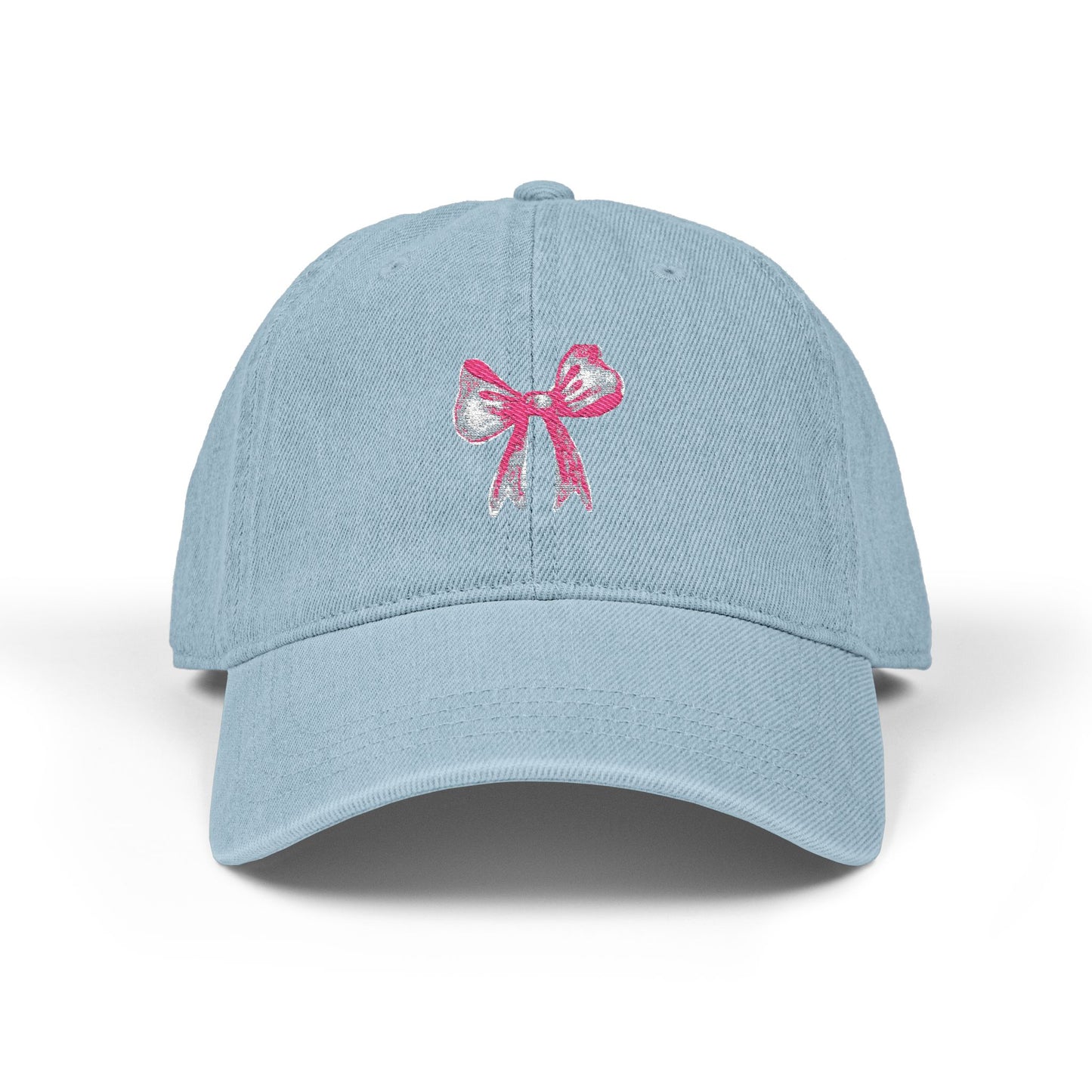 Embroidered Pink Bow Denim Hat