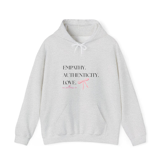 Empathy. Authenticity. Love. Pink Bow Hooded Sweatshirt