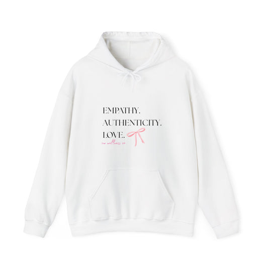 Empathy. Authenticity. Love. Pink Bow Hooded Sweatshirt